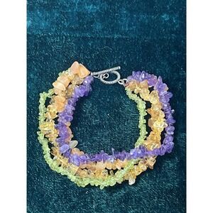 Sterling Silver  925 Clasps-stone Chip Beads colorful Stretch Bracelet Hippy